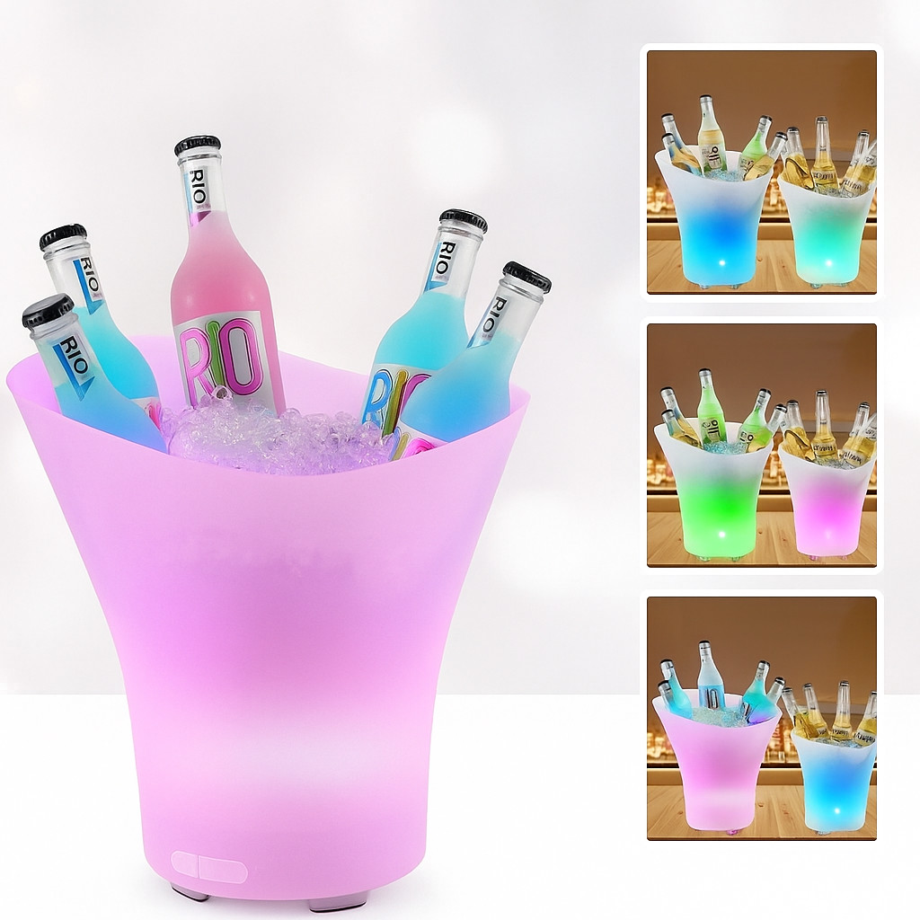 Balde Gelo Bebidas 6,5L com LED e Caixa de Som Bluetooth Colorida Festa Balada Evento Decoração Casa