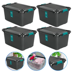 Kit 4 Caixa de Armazenamento com Trava- 27L Preta ,Multiuso