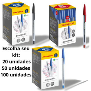 Kit Caneta Esferográfica Média 1.0 Compactor Ponta Média Com 20, 50 ou 100 UN em Oferta na Shopee