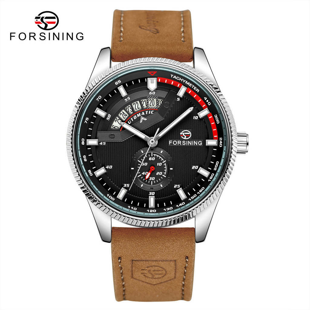 Para forsining estilo europeu americano moda Casual esqueleto corrida Dial relógio mecânico automático masculino