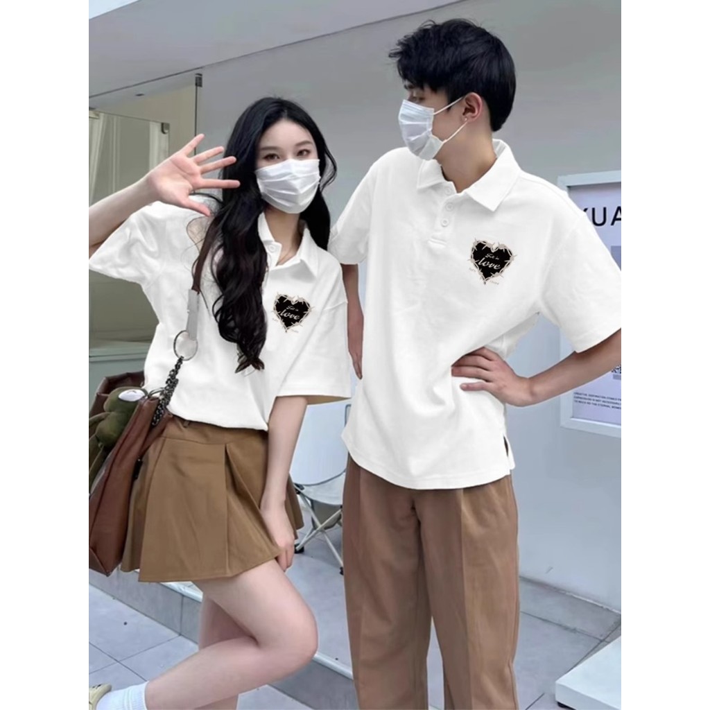 Plus Size 150kg criativo único amor camisa polo manga curta casal masculino feminino verão All-Match meia manga T camisa