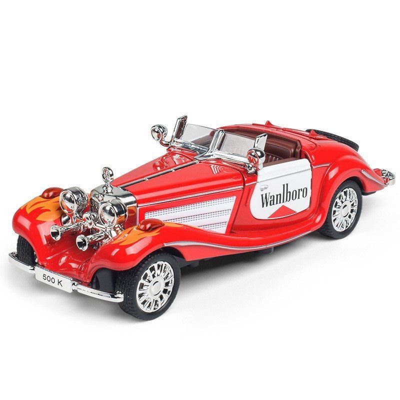 1:32 Ben*500K carro conversível retrô vintage de liga metálica com som e luz, portas que abrem, modelo de carro com meca