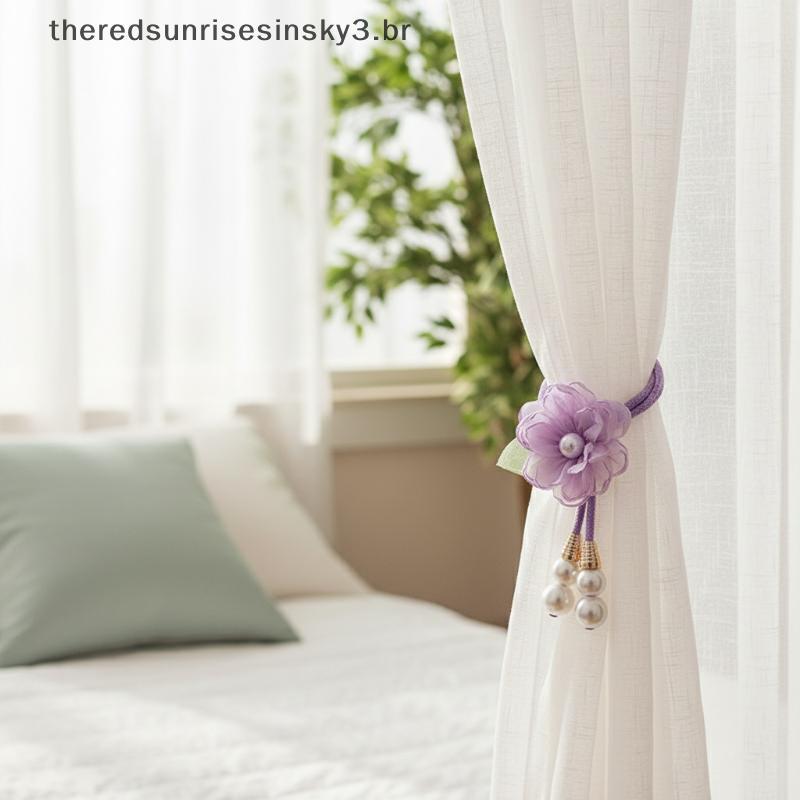 TSBR Camélia Flor Pérola Cortina Tieba Bule Ajustável Suporte Elegante Para Janela Sala De Estar Decoração De Quarto 2 P