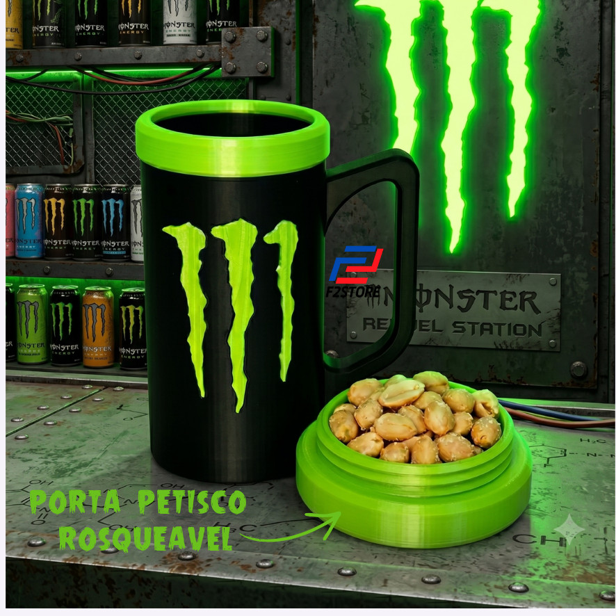 Porta Lata para Monster 473ml 4 em 1- Porta petisco chaveiro abridor e tampa