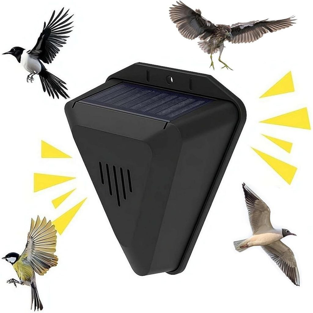 Repelente de Pássaros Solar, Dispositivo Impermeável para Afugentar Pombos com Alarme Sonoro e Luminoso, Espanta-Pássaro
