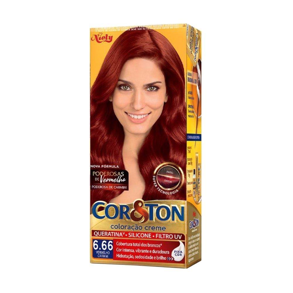 Tinta de Cabelo Cor&Ton Profissional 6.66 Vermelho Carmim 50g