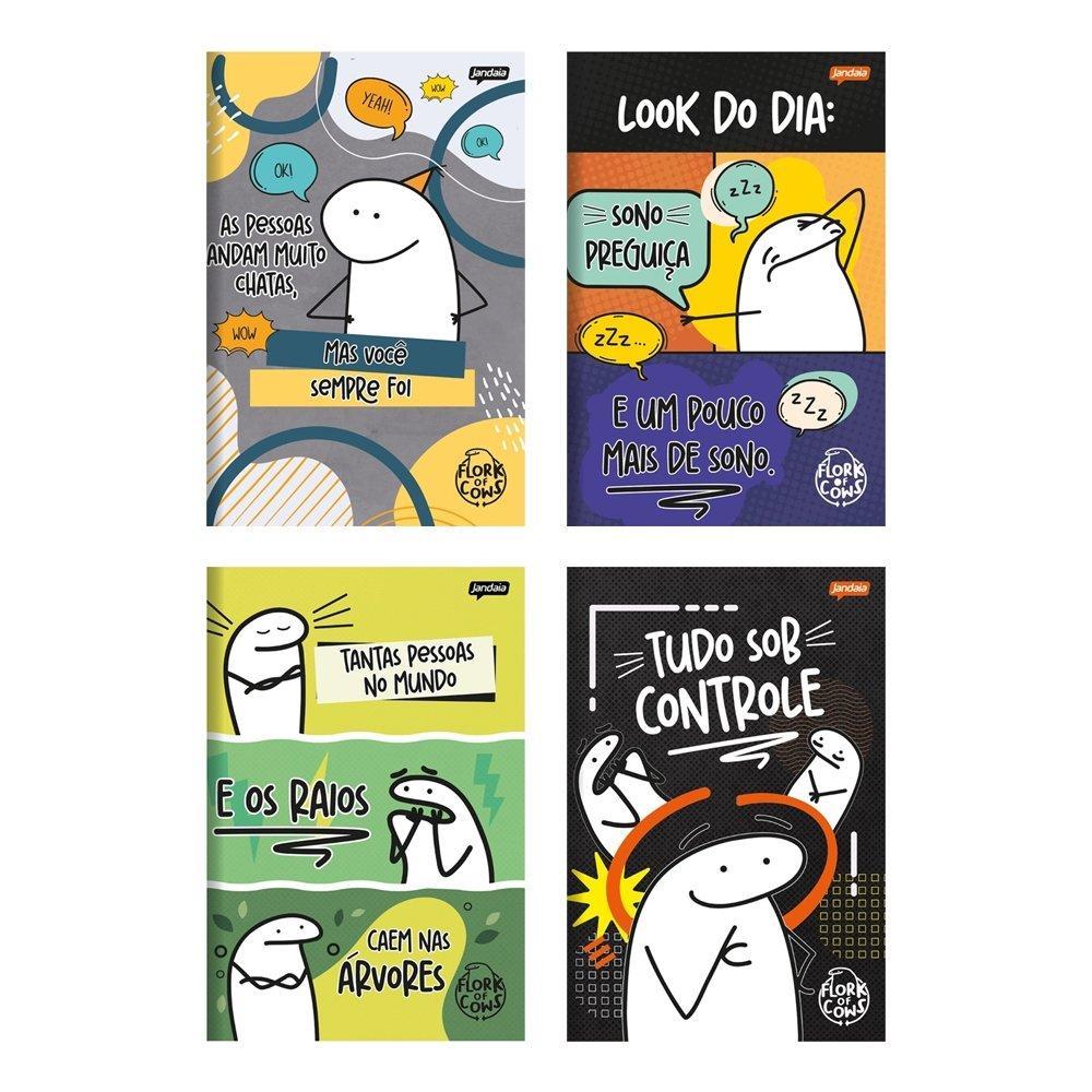 Caderno Costurado Jandaia Universitario Capa Dura Flork 80 Folhas - Embalagem com 5 Unidades Sortidos