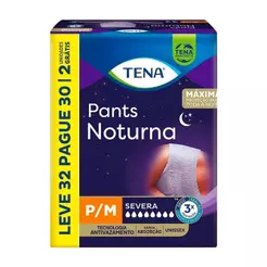 Fralda Descartável Adulto Tena Pants Noturna Tamanho P - 3 Pacotes com 32 Fraldas - Total 96 Tiras (Leve 32 Pague 30)