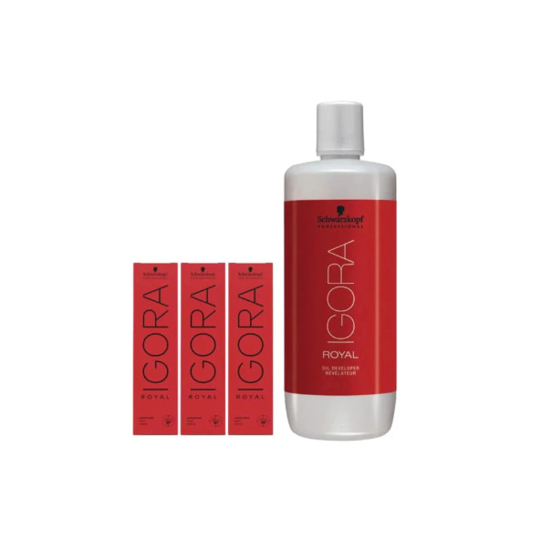 Kit Schwarzkopf Professional Igora Royal 3x Coloração 7-00 + 1 Oxigenada 30vol 1L