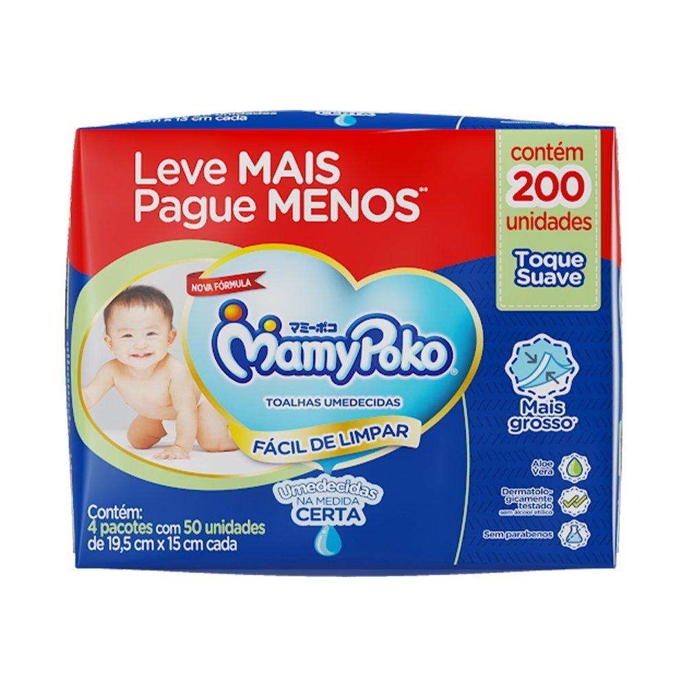 Toalhas Umedecidas MamyPoko Toque Suave Embalagem com 200 Toalhas