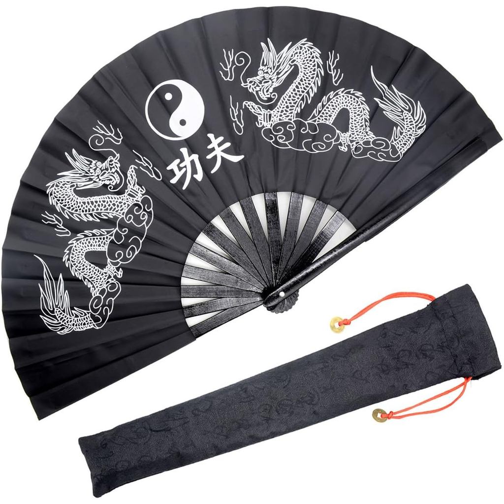 OMyTea Grande Leque Dobrável de Bambu para Homens e Mulheres - Leque de Mão Chinês Japonês para Kung Fu e Tai Chi com Es