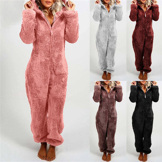Macacão de Pijama Feminino com Capuz de Pelúcia, Macacão de Proteção Térmica para o Corpo Inteiro, Roupa de Dormir Macia