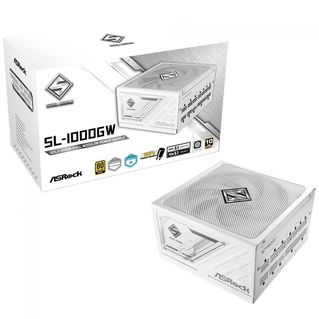 Fonte ASRock Steel Legend White, 1000W, 80 Plus Gold, Cybenetics Platinum, Full 