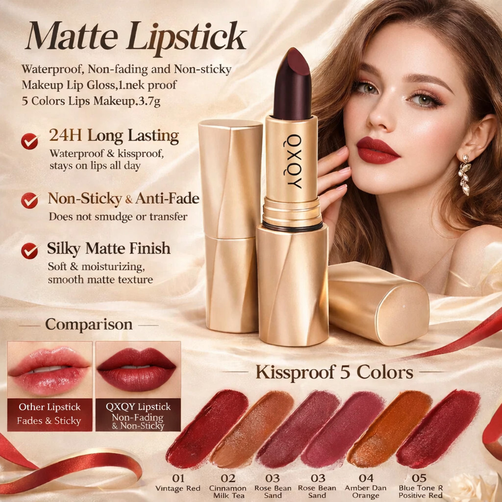 [Ideal Para Uso Diário] [Velvet Matte Finish] Batom Matte/Longa Duração/Não Mancha/Cor Intensa/Mulheres
