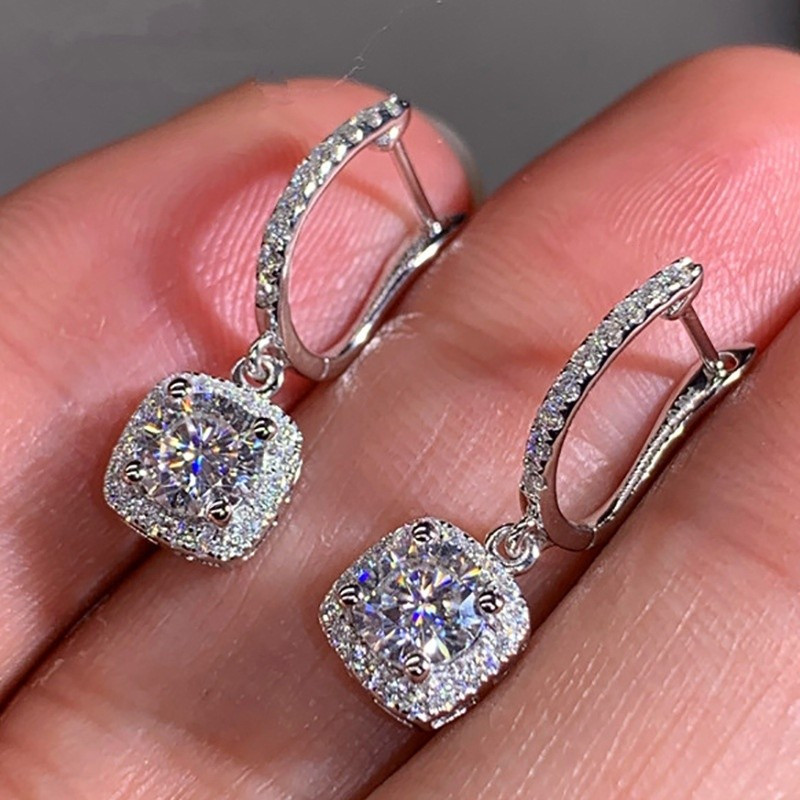 Brincos de diamante completos brilhantes S925 prata brincos de diamante quadrados de alta qualidade presente