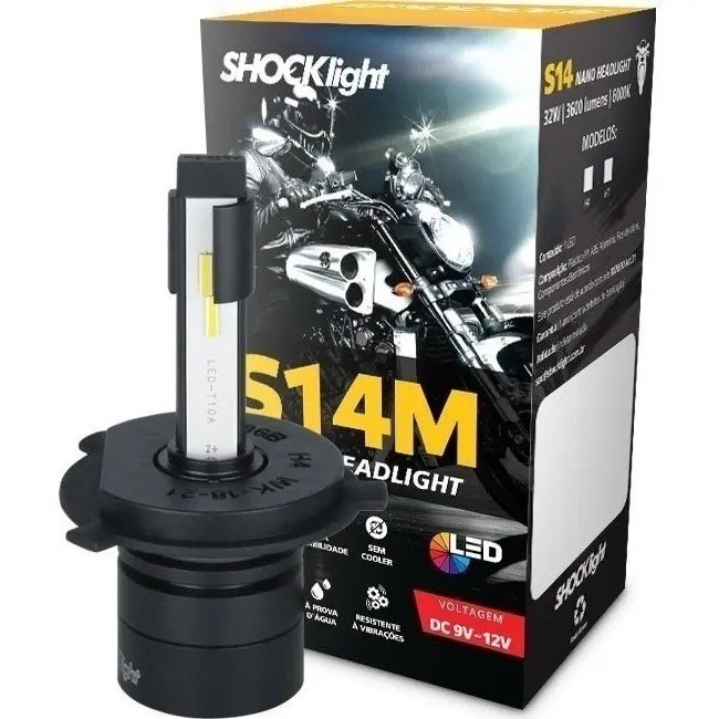 LÂMPADA NANO HEADLIGHT MOTO S14M H4 6000K 12V 32W 3600LM SHOCKLIGHT