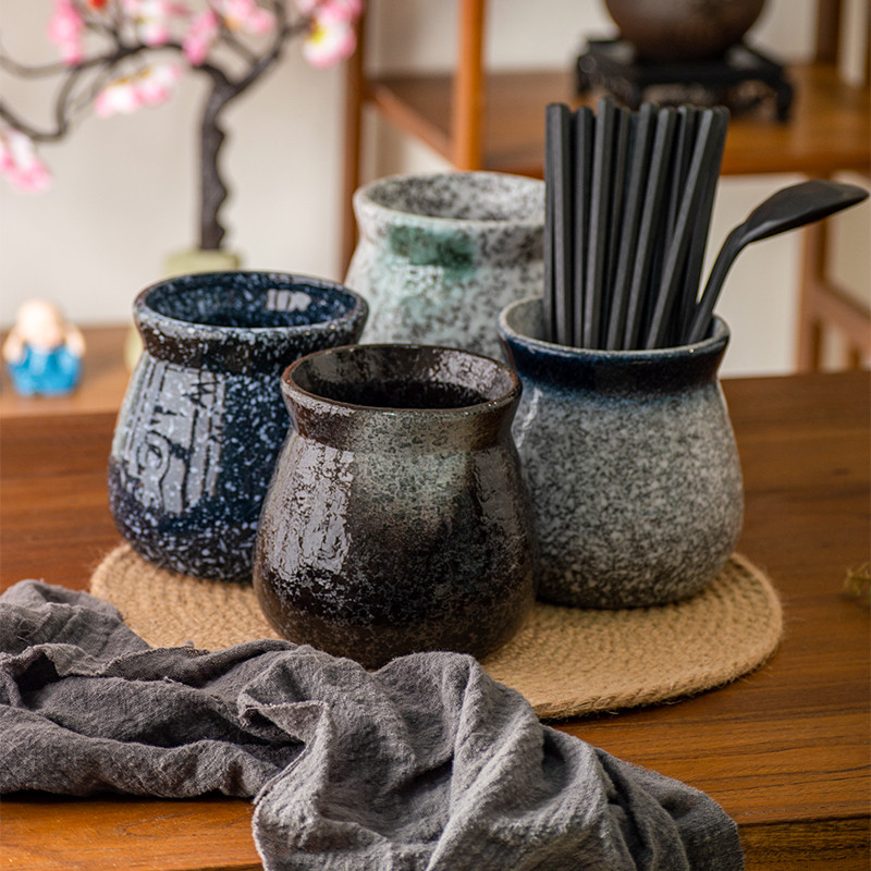 Japonês Retro pauzinhos colher tubo seco pimenta jar armazenamento barril pauzinhos cesta comercial cerâmica pote de óle