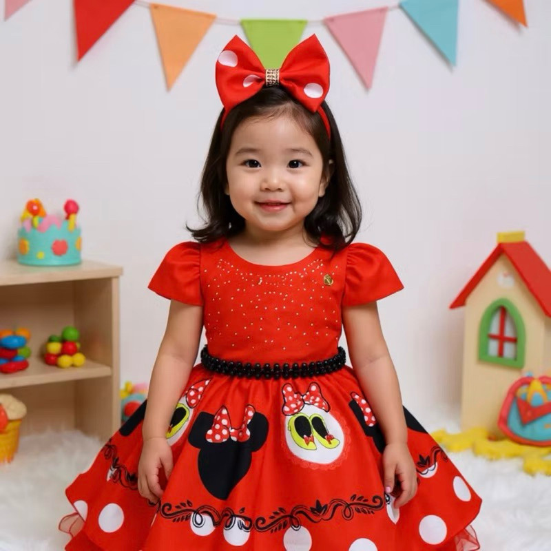 Vestido infantil Minnie minie menina bebê festa temático princesa 1 ao 12 festa 1 ano minie