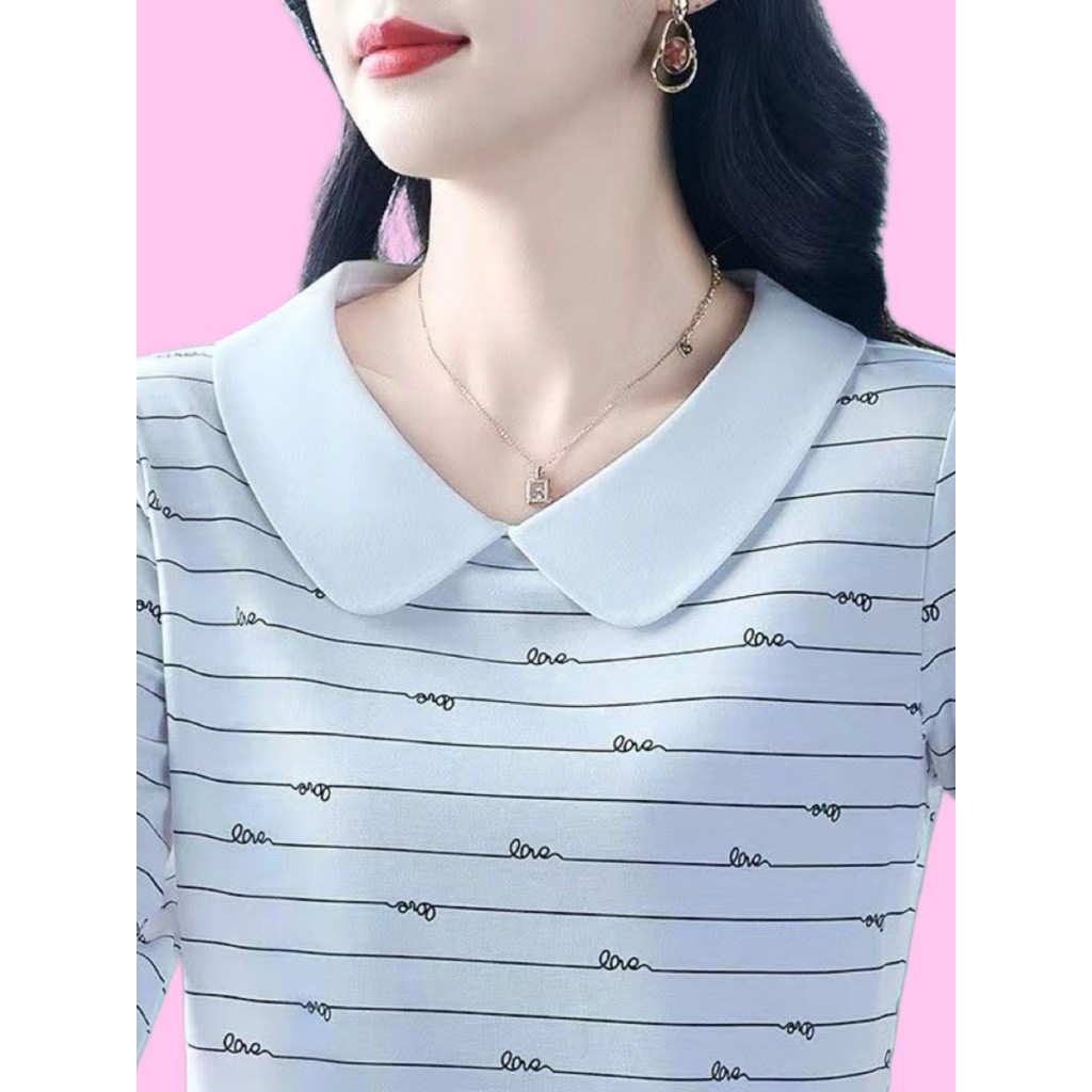 Simples moda listrado mãe usar camiseta de manga comprida feminina 2026 primavera outono estilo ocidental meia-idade ido