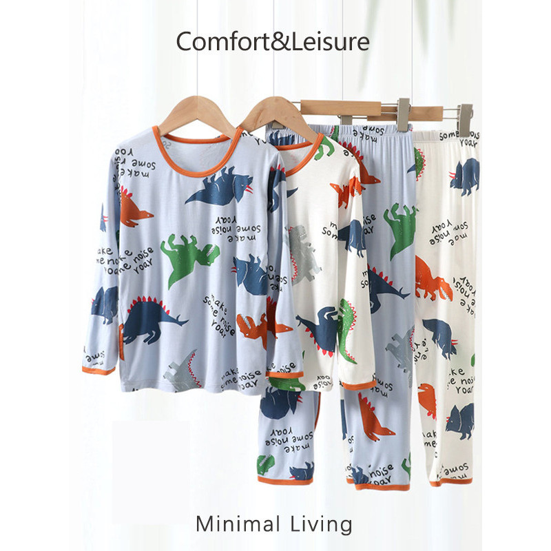 Crianças verão estilo fino Homewear terno primavera verão Ucos meninos pijamas terno dinossauro calças de manga comprida