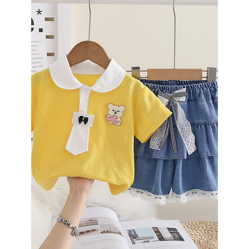 Meninas roupas de verão 2026 novo estilo moda dos desenhos animados Shorts de manga curta terno bebê verão moda bebê cri