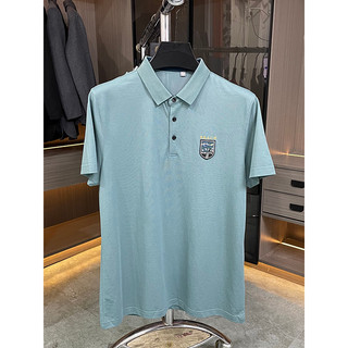 Corte etiqueta seda amoreira + mistura de algodão masculino verão lapela manga curta camiseta POLO All-Match confortável