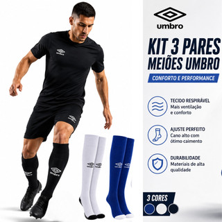 Kit 3 Pares Meião Umbro Team Adulto Juvenil Unisex Original C/ NF