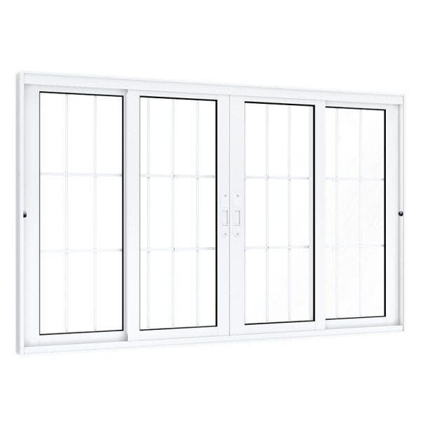 Janela de Aluminío de Correr 120x150cm 2 Folhas Móveis 2 Fixas com Grade e Vidro Lucasa Eccellente Branco 120cm x