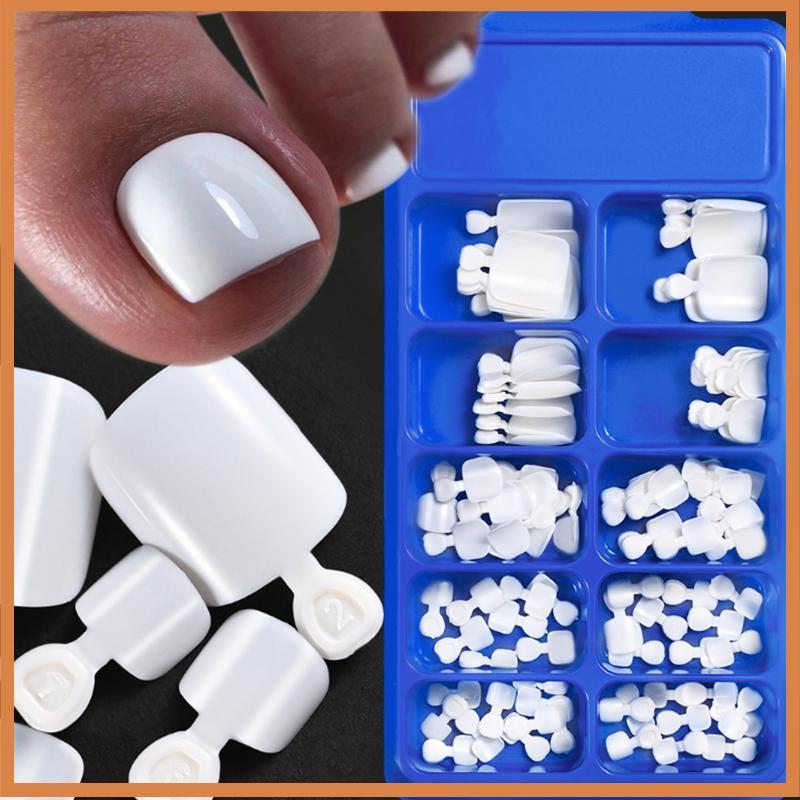 [BG] 100 Peças De Unha Falsa Natural , Cor Sólida , Prensa No Dedo Do Pé , Cobertura Completa , Pontas De Arte De Unhas