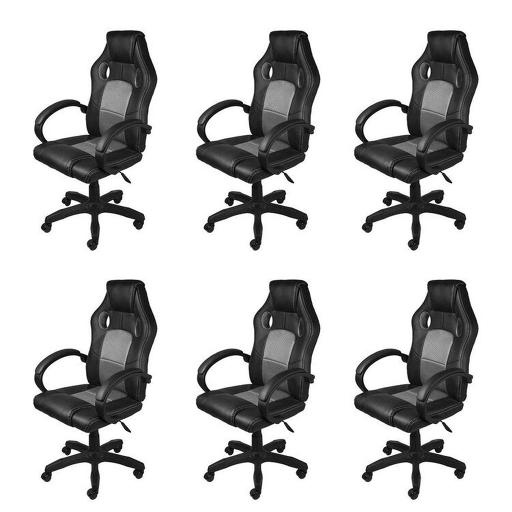 Kit 6 Cadeiras Gamer com Relax e Braço Estofado Raptor 3316 Preto Preto