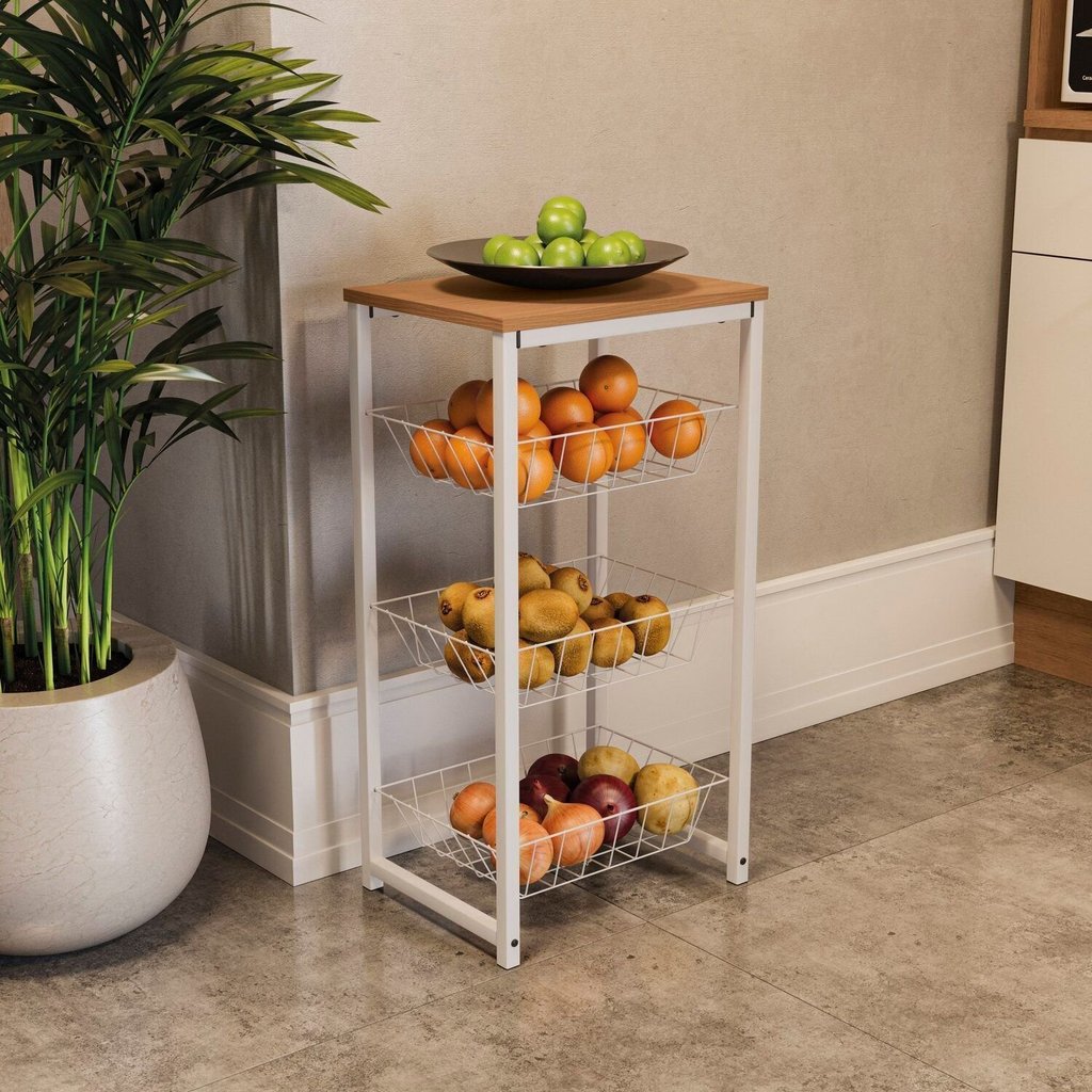Fruteira para Cozinha com 3 Cestos 75x39cm Marrom/Canela Branco Canela/Branco