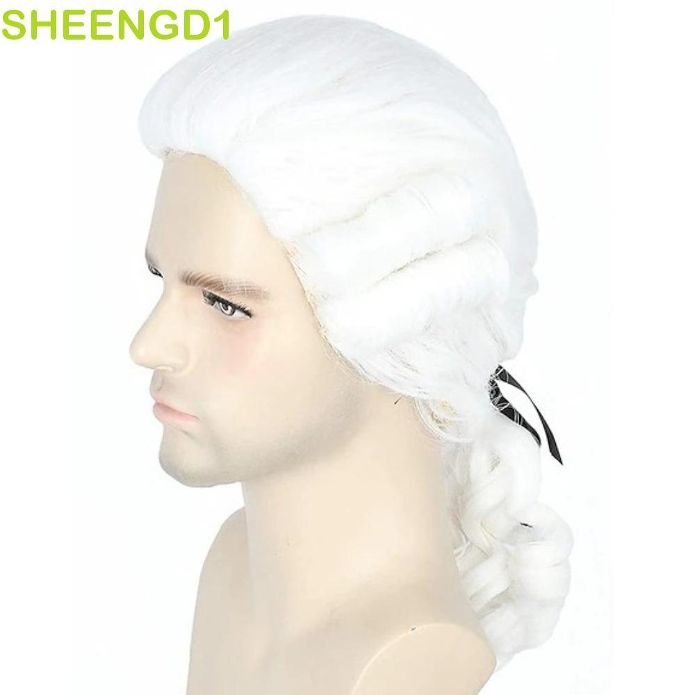 Shehangd1 Peruca Encaracolada Cosplay Barroca , De Juiz De Advogado Histórico De Halloween , Perucas Masculinas Cinza De