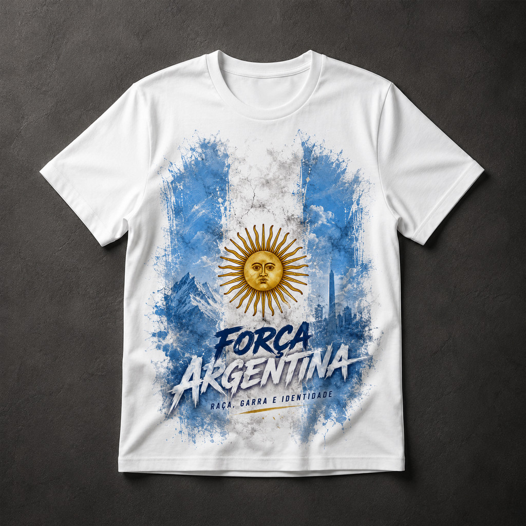 Camiseta Força Argentina Sol de Maio Bandeira Torcedor Futebol Masculina