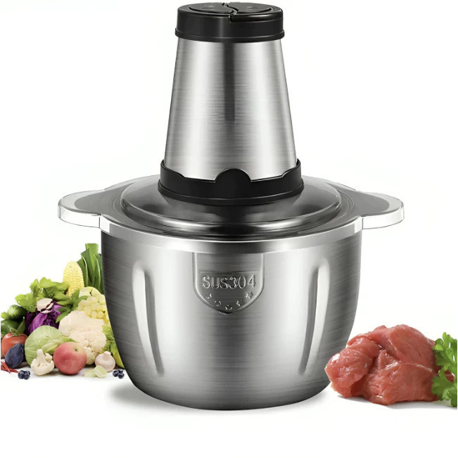 Picador De Alimentos 2L Moedor Elétrico Triturador Potente Carne Legumes Temperos  Inox 110v/220v