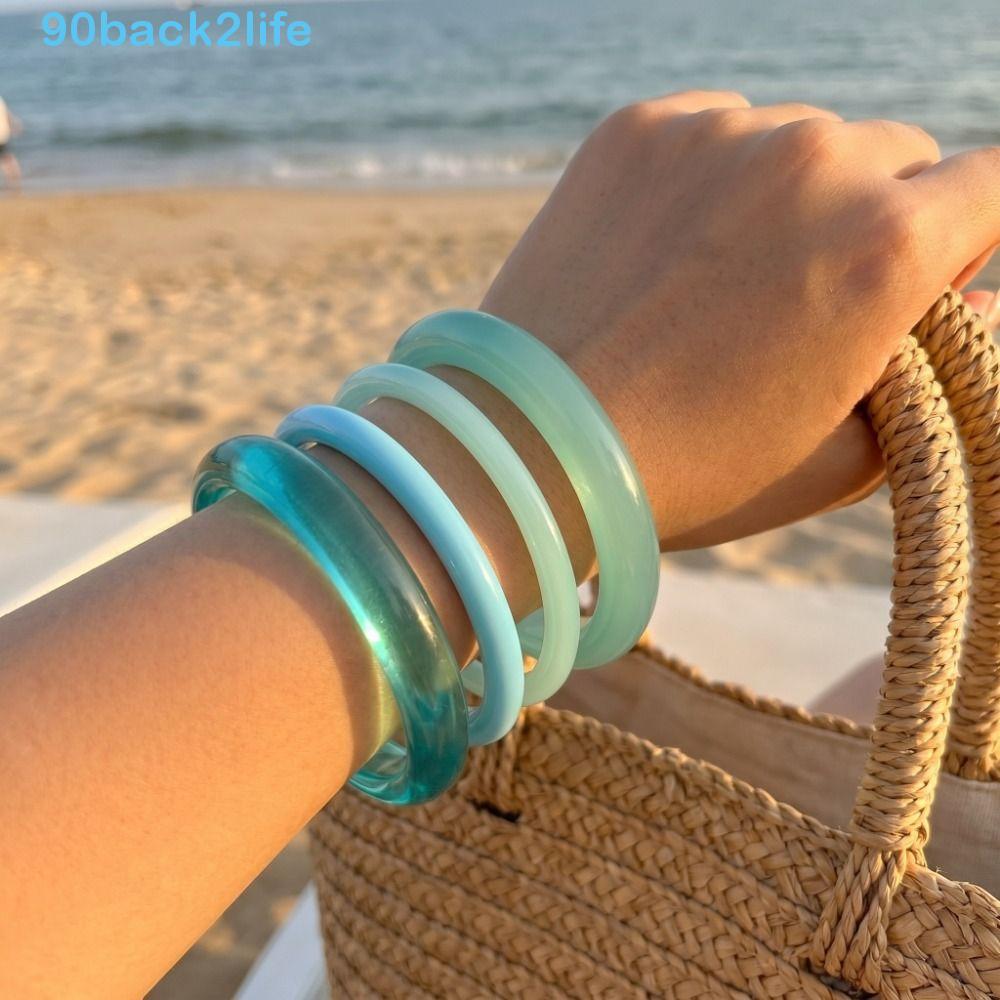 Conjunto De Pulseiras Acrílicas BRBLIFE , Pulseira 4 Unidades/De Resina , Anel De Mão Boêmio Coreano Tubo Curvo