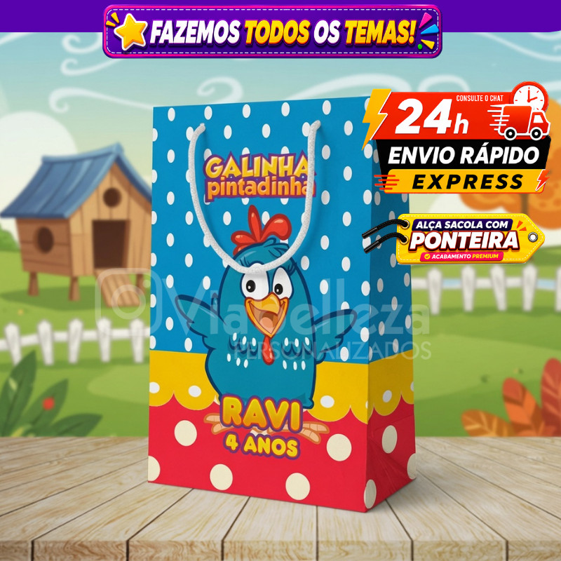 🛍️ Sacolinhas Surpresa Personalizada Lembrancinha de Aniversário Galinha Pintadinha Festa Infantil
