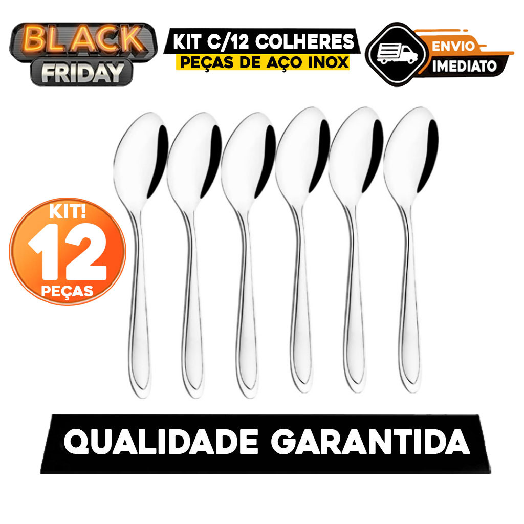 Kit C/12 colher talher de sobremesa aço inox restaurante kit com 6,12, 18, 24 e 36 unidades