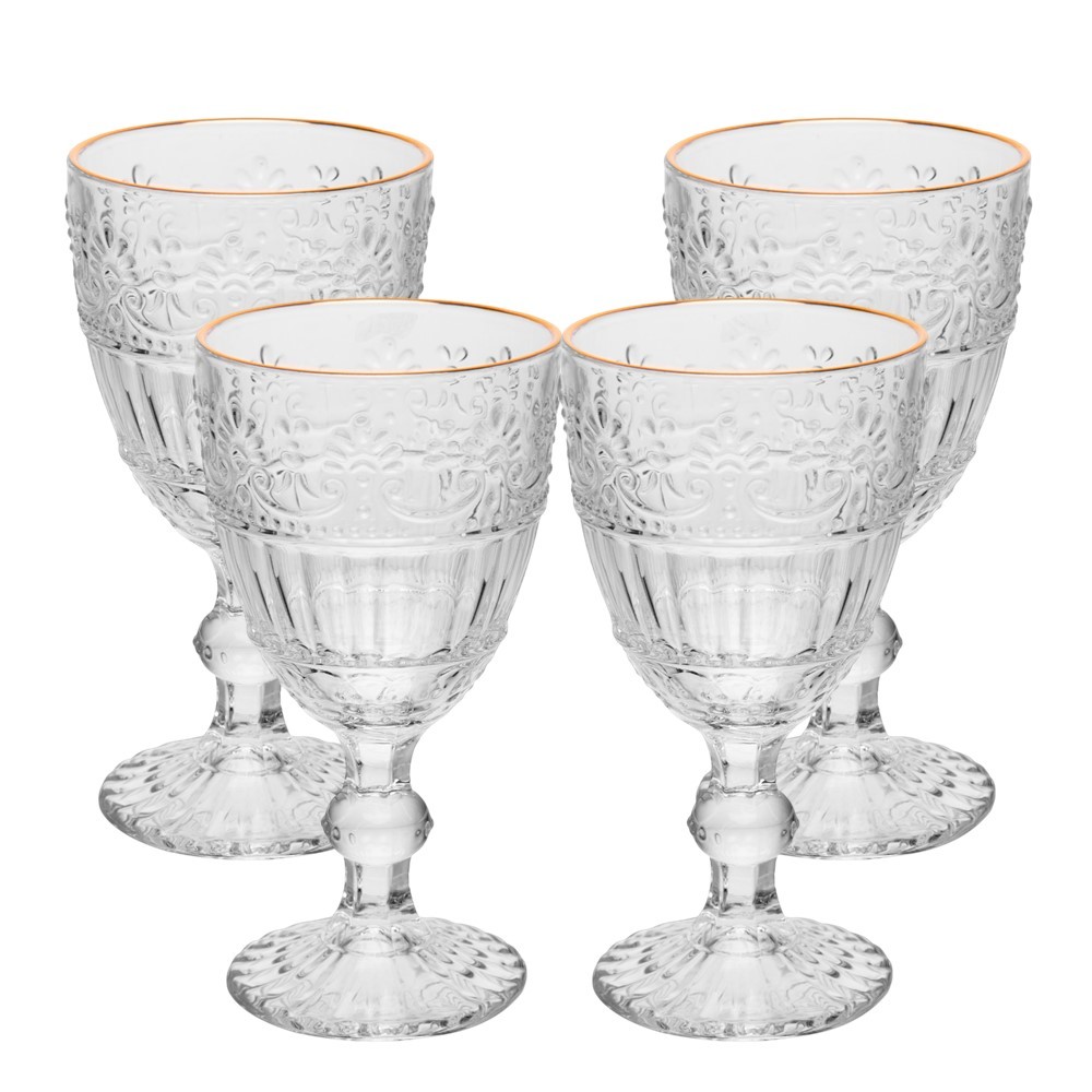 Jogo 4 Taça de Cristal Ecológico para Água Suco Mauve com Fio de Ouro 320ml  Wolff