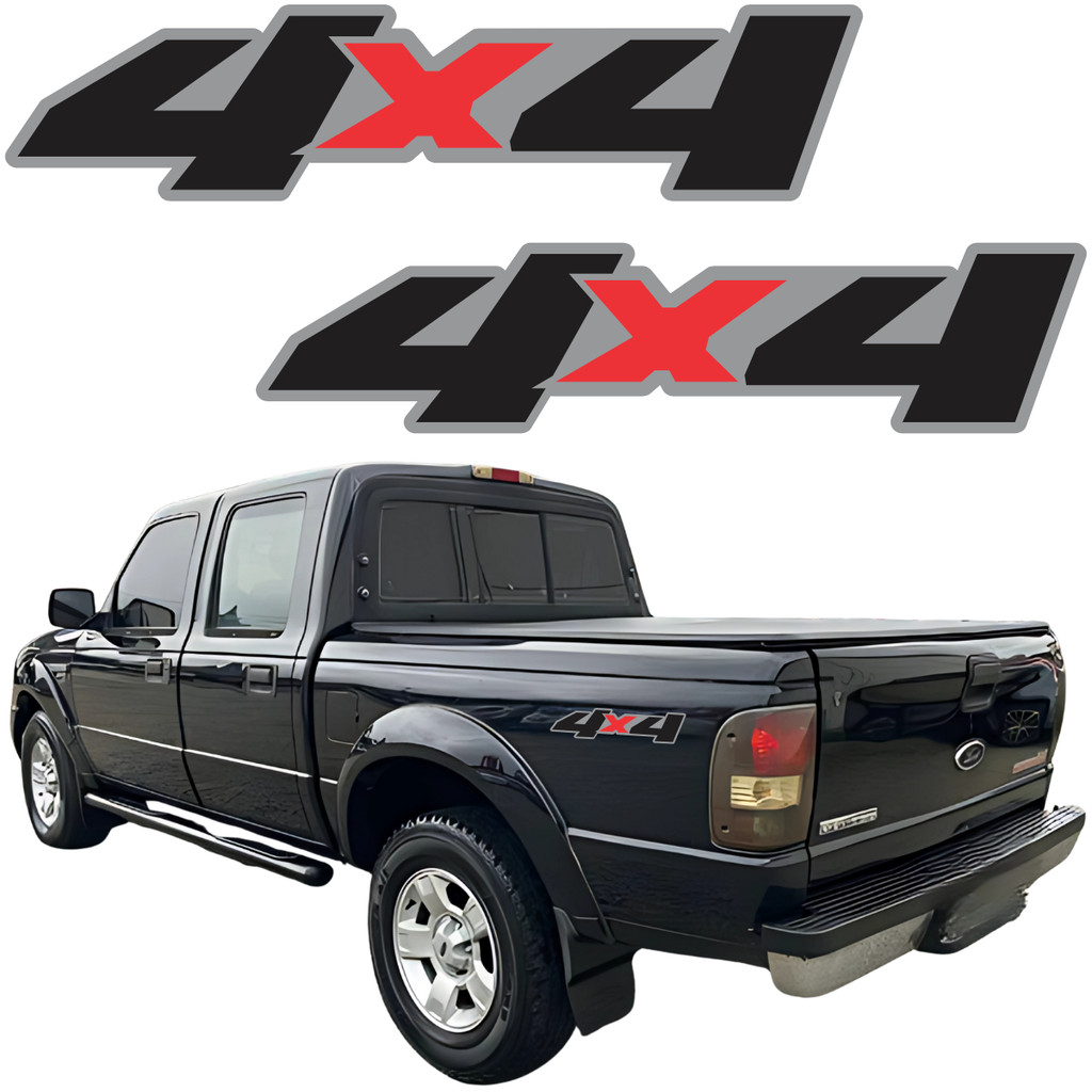 Kit Adesivo Emblema Caçamba Picape Lateral Ford Ranger 4x4 Cinza 2007 2008 2009