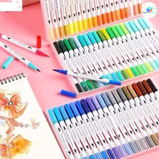 Kit 12/24/36/48/ Canetas 2 em 1 Brush Lettering e Ponta Fina Dual Pen Canetinha Colorir D…