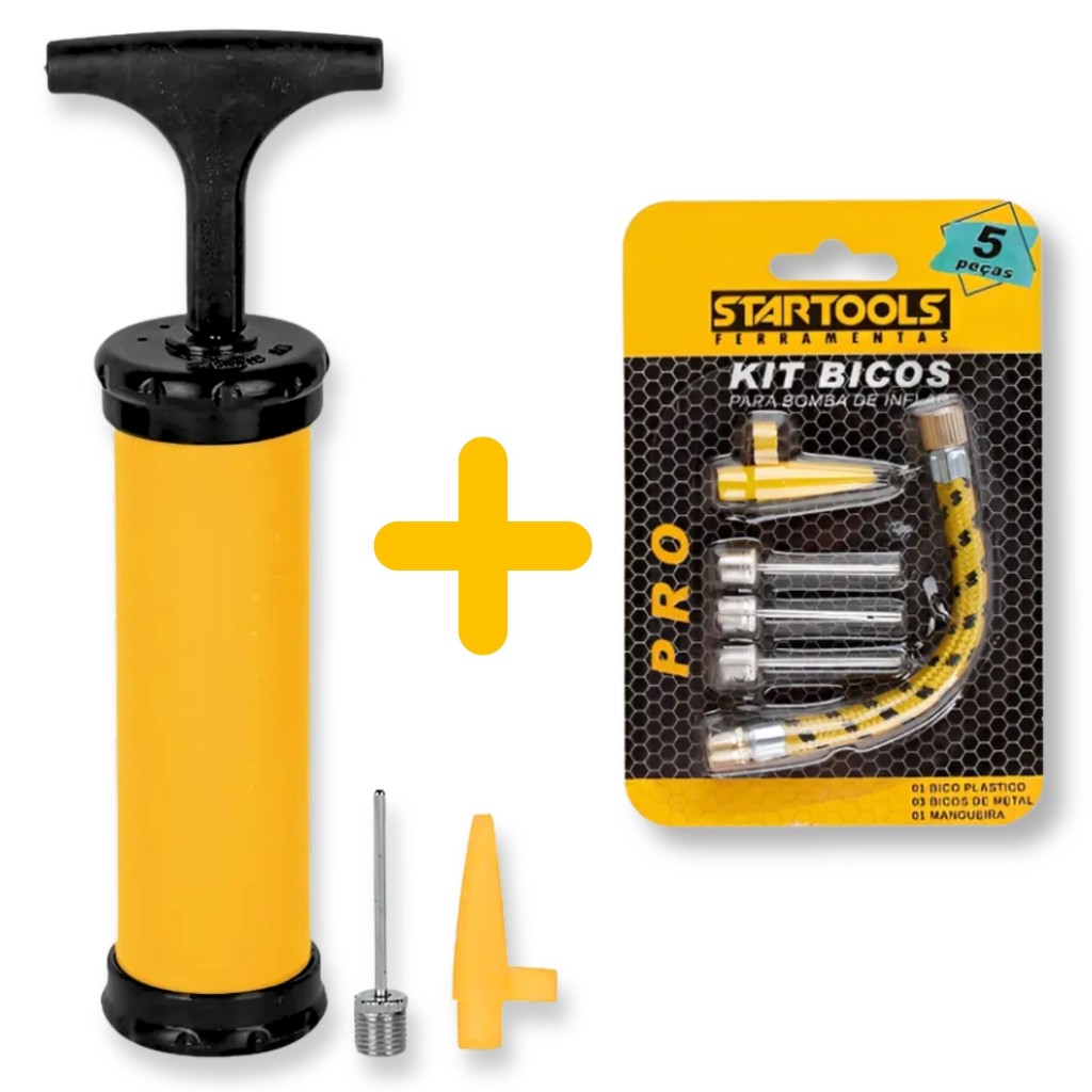 Bomba de Ar Manual com 6 Bicos e Mangueira para Encher Bolas e Infláveis