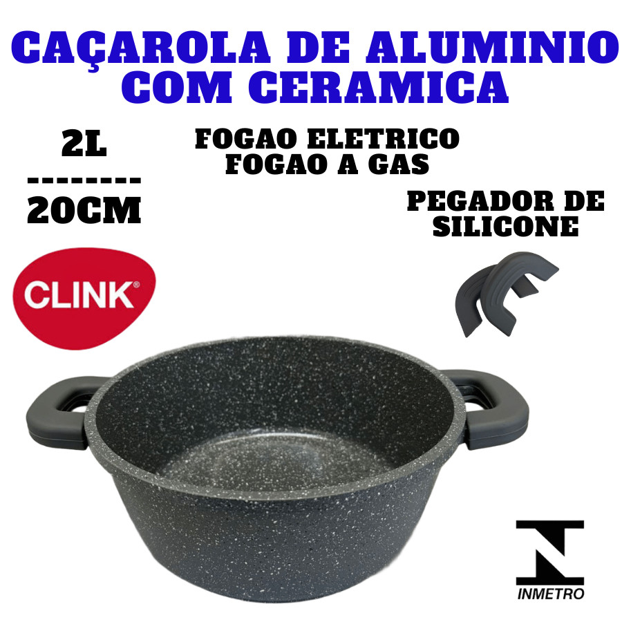 Panela Caçarola Em Alumínio Ceramica 2l 20cm Inmetro Cinza Antiaderente Fogão De Gas Eletrico