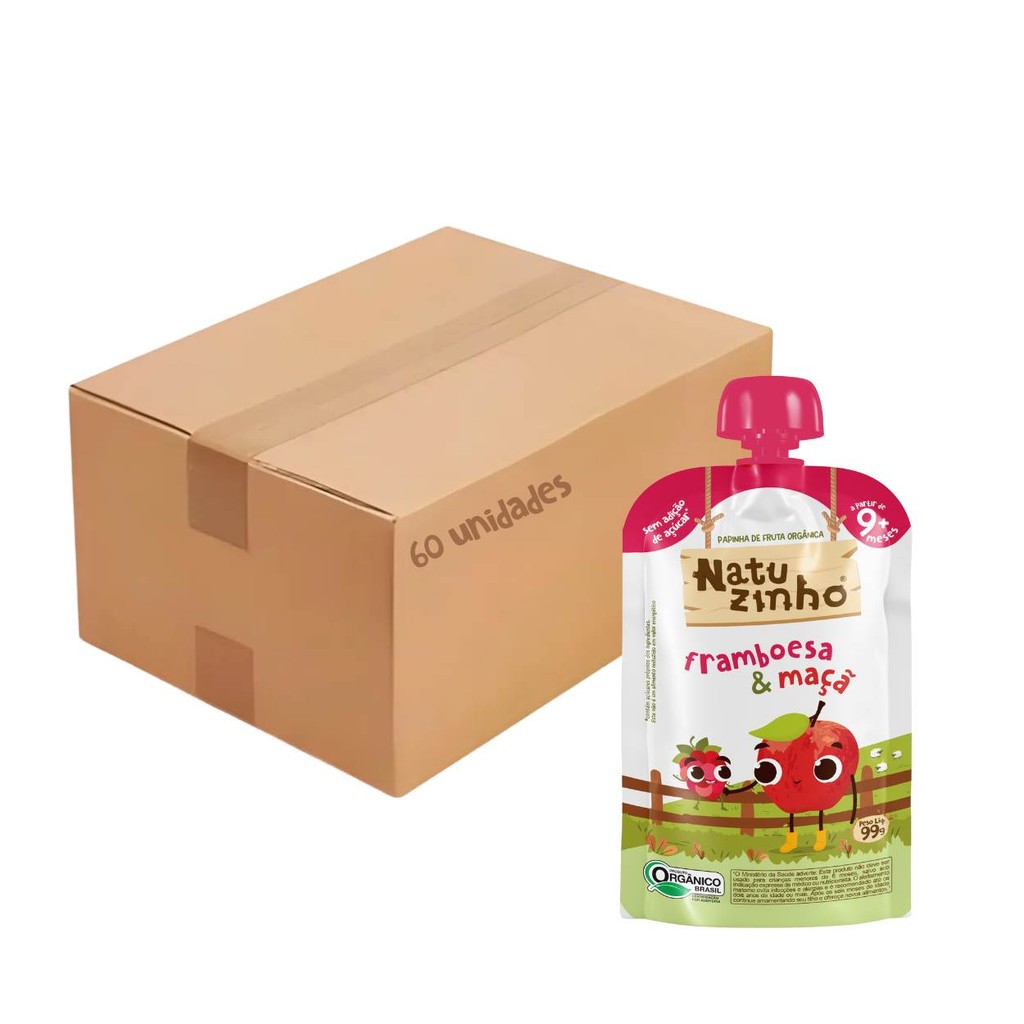 Kit Papinha Organica Natuzinho Framboesa Maça Bebe 60 unid