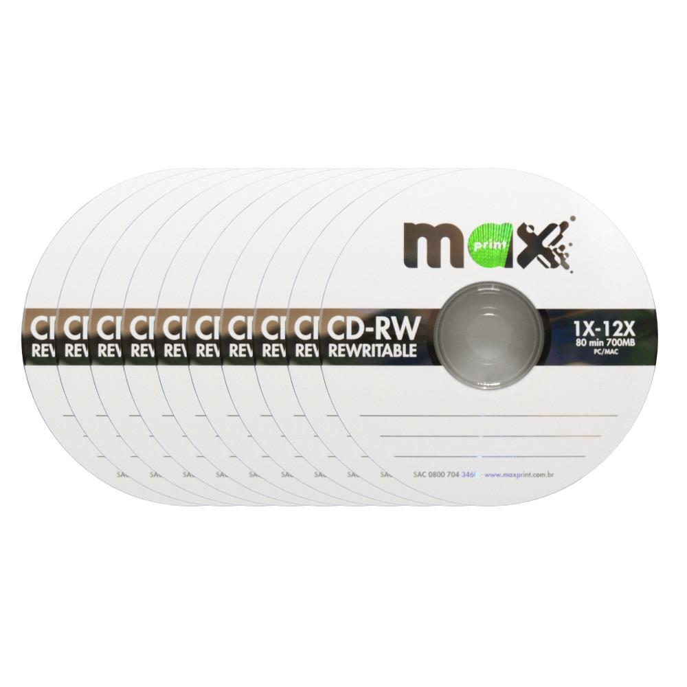 Kit 10 unidades de mídia CD-RW 700MB 80 min 1X-12X 50151-9 no estojo slim