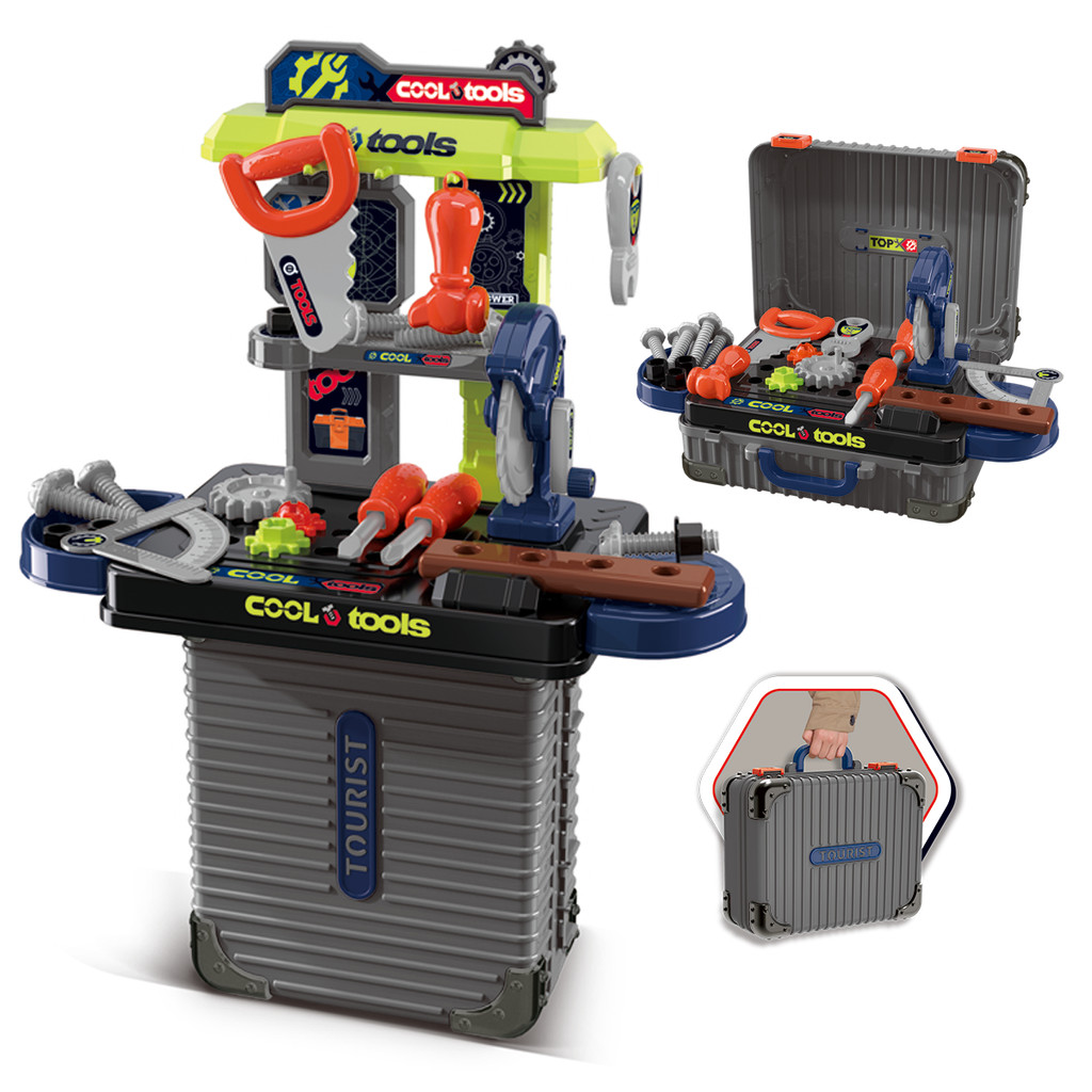 Bancada de Ferramentas Infantil 3 em 1 Maleta 31pç Maxi Toys