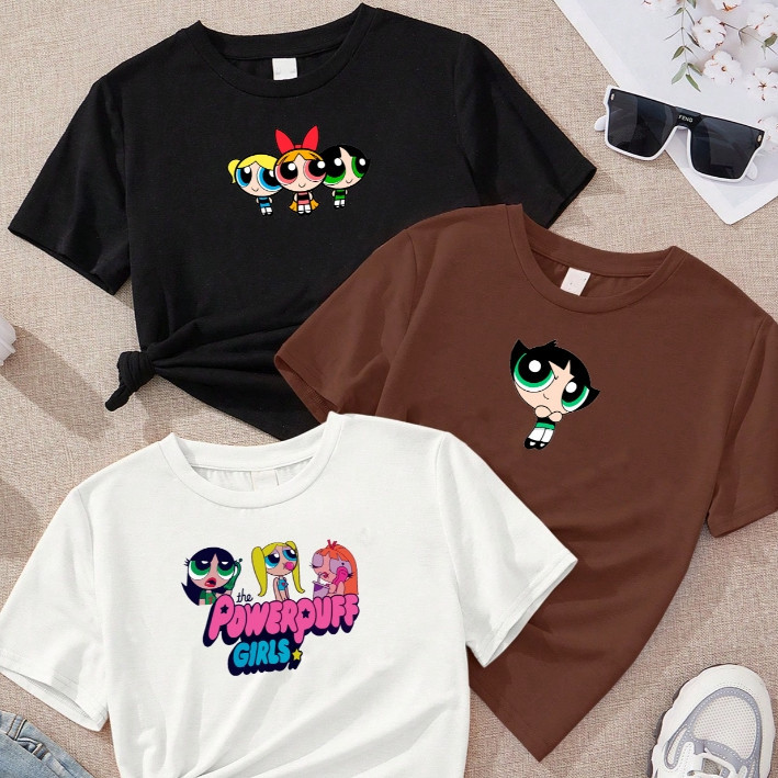 Camiseta Kit com 3 feminina Meninas super poderosas branca e rosa marrom Off white 100% algodão
