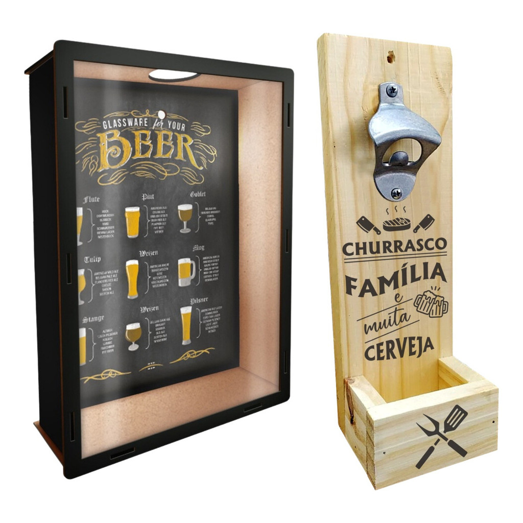 Porta Tampinhas de Cerveja com Abridor de Garrafas – Quadro Decorativo Parede