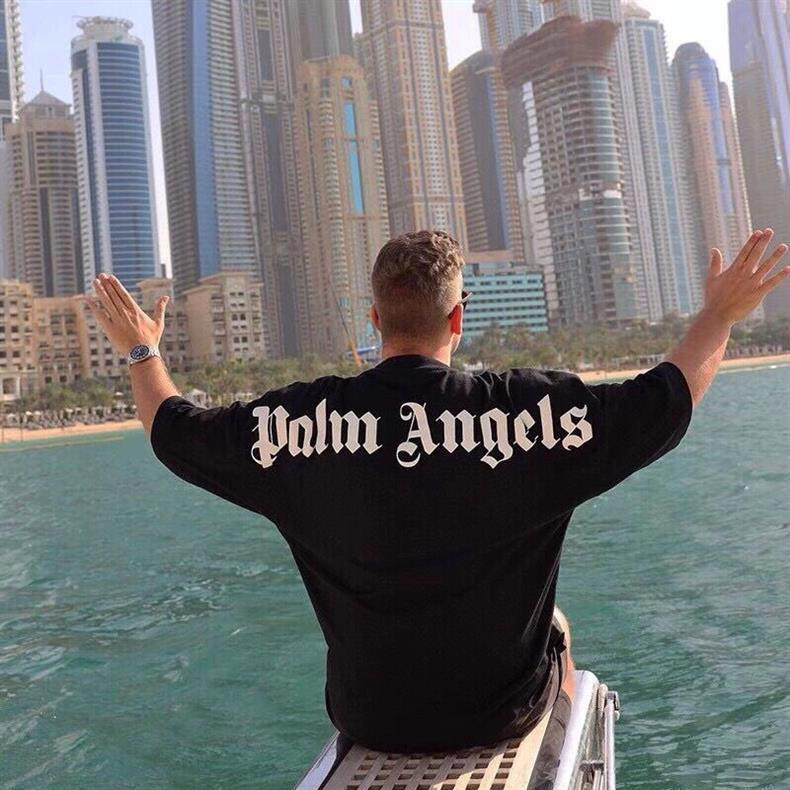 Palm Angels Espuma Carta Impressão Camiseta Boneca Manga Solta Algodão Puro unissex  Manga Curta