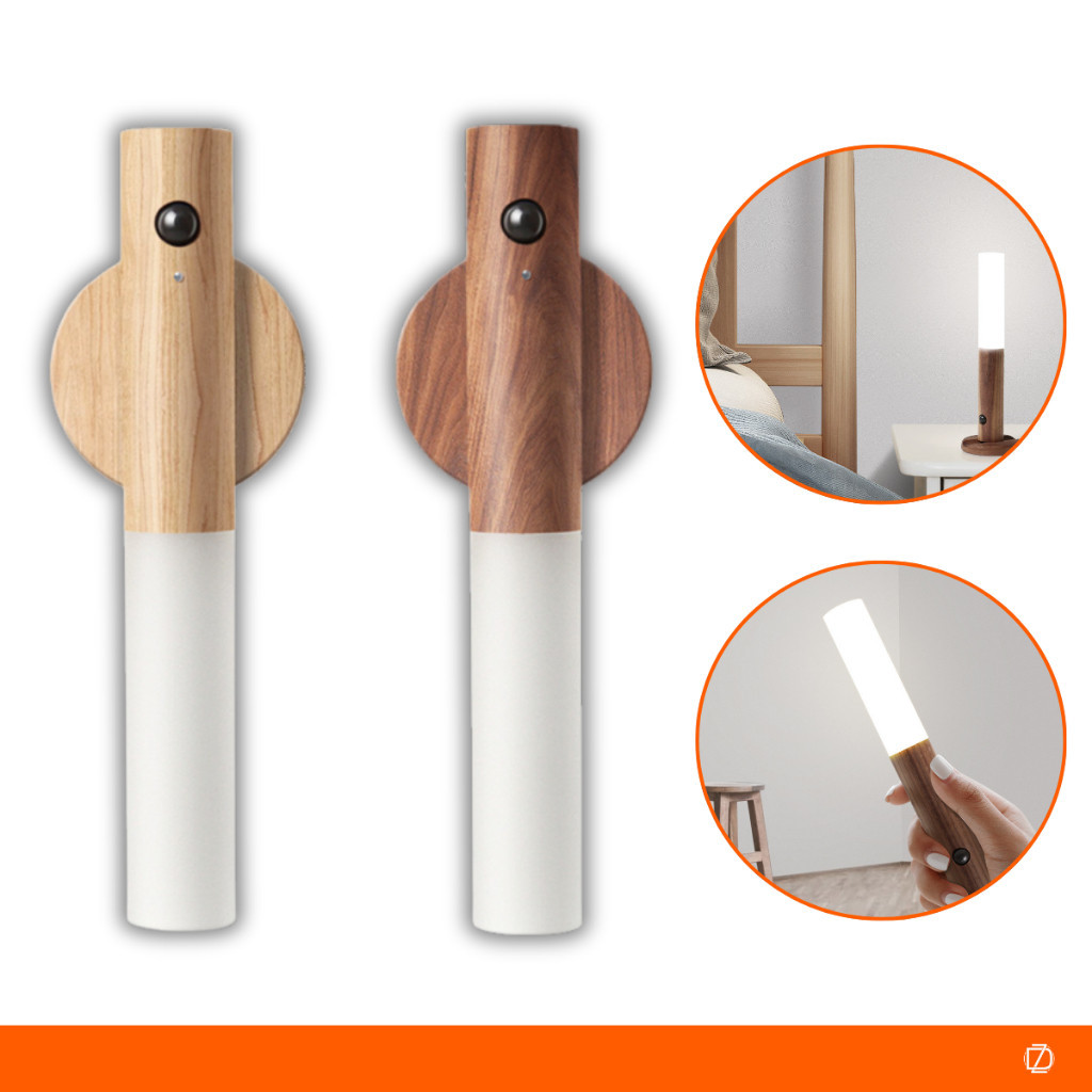 Luminaria Led Recarregável USB Sensor de Movimento Arandela de Madeira Parede Minimalista Mesa Magnética