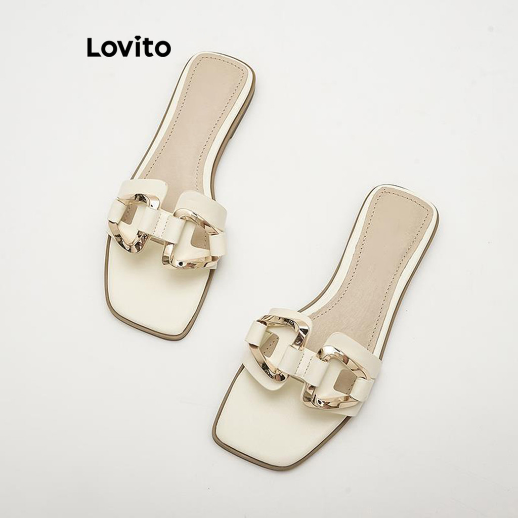 Lovito Sandálias Planas Casuais De Metal Liso Para Mulheres LFA45389 em Oferta na Shopee